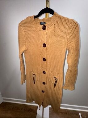 Lauren Hansen Long Knit Button-Front Women's Dress Cardigan - Mustard